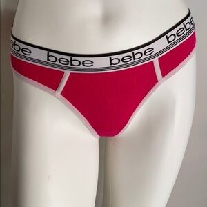 Bebe hot pink white black logo thong panty M